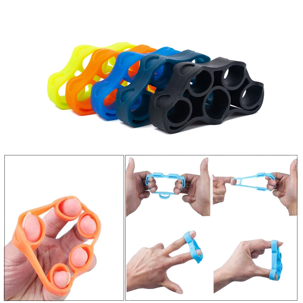 Pack of 5 Finger Trainer Exerciser Hand Resistance Bands for Guitar Piano Climbing Basketball