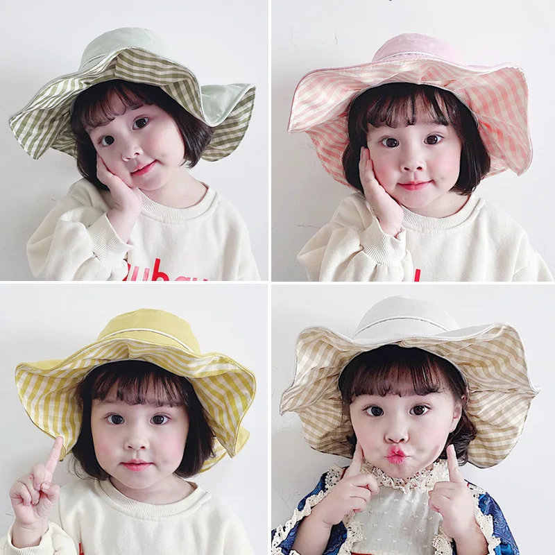 

Spring Summer Girls Bucket Hats Cotton Solid Color Beach Caps Kids Fisherman Hats Baby Sun Hats