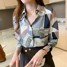 Aliexpress - 2021 New Retro French Stitching Printing Fashion Women’s Chiffon Long Sleeve Shirt Temperament Show Thin Girl Korean Clothing