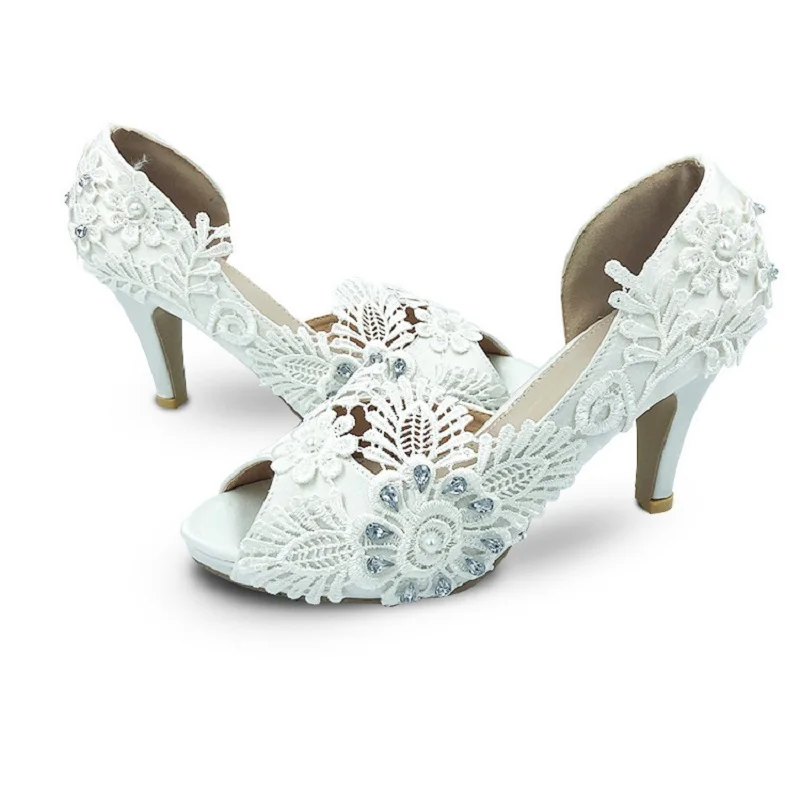 

Summer new style pearl flower fish mouth fine high-heeled satin bridal wedding shoes banquet dress large size female sandals