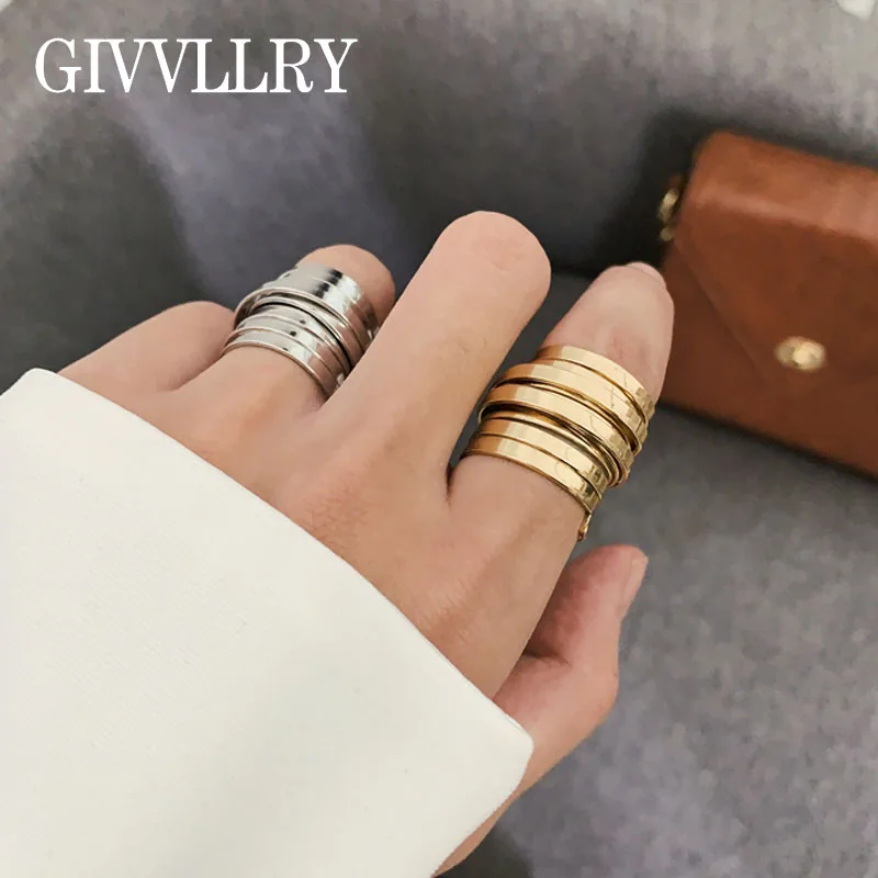 

Vintage Gold Multilayered Metal Ring Fashion Statement Jewelry Punk Silver Geometric Chunky Wide Finger Korean Rings for Women