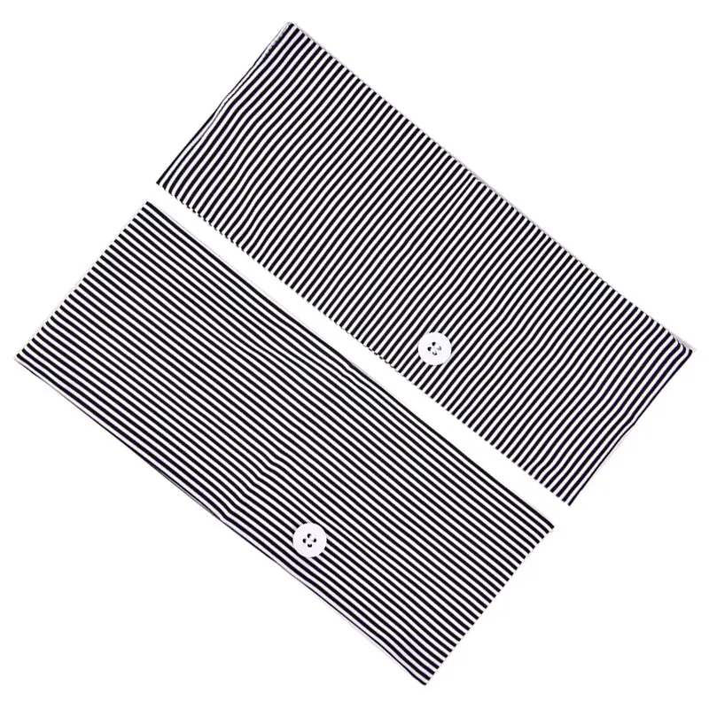 Unisex Button Headband Striped Printed Headwrap Protect Ears Face Cover Holder Elastic Turban