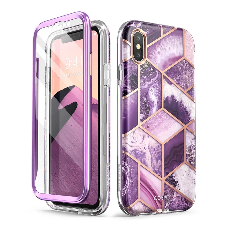 For iPhone X Xs Case 5.8 inch I-BLASON Cosmo Series Full-Body Shinning Glitter Marble Bumper WITH Built-in Screen Protector | Мобильные