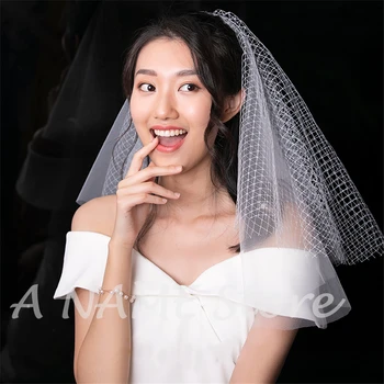 

2020 Short Bridal Wedding Veils Bride with Comb Blusher White Ivory Vintage Tulle Net Veil Voile de Mariage Velo de novia Courte