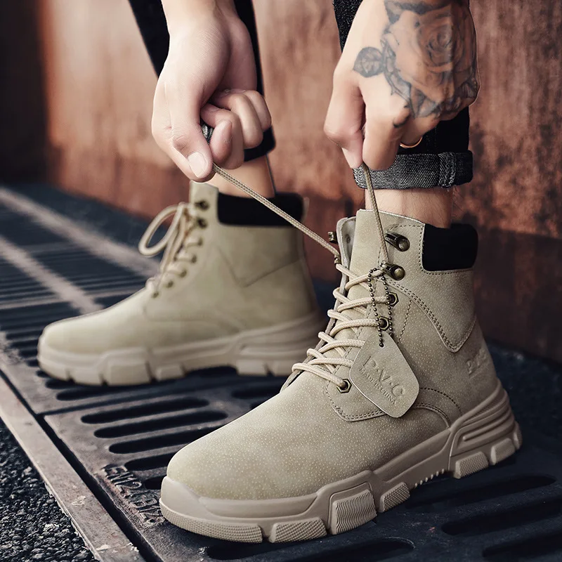 

2019 Autumn Hight-top Martin Boots Trend Retro British Style Mid-top Leather Shoes Desert Workwear Fashionable Boots MEN'S BOOTS