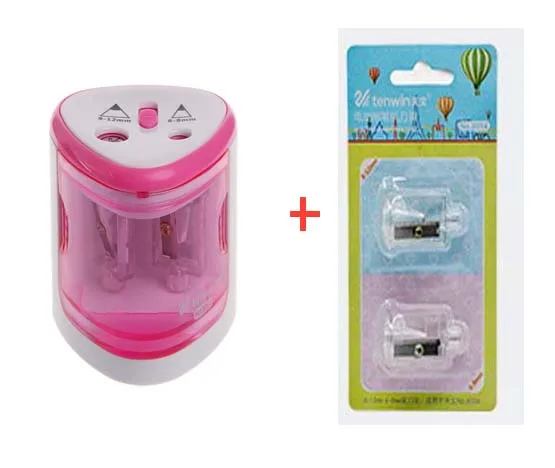 Pink and blade TENWIN точилка для карандашей на батарейках, 2 отверстия, 6-8 мм и 9-12 мм, автоматическая электрическая точилка, автоматическая остановка, функция безопасности 8004 - Цвет: Pink and blade