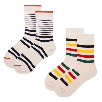 

Unisex Mens Women Printing Stripe Mid Tube Retro Cotton Socks Fashion Thicken High Quality Comfortable Cotton Socks Ankle Socks