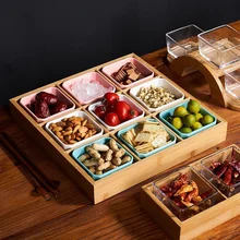 

Natural Bamboo Dried Fruit Plate Creative Points with Cover Living Room Modern Minimalist Candy Dish Snack Dried Fruit Plate