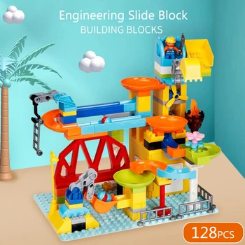 

128pcs Large Particles Marble Race Run engineering Funnel Slide Building Blocks Plastic Funnel Slide Assemble DIY Boy Brick Toys