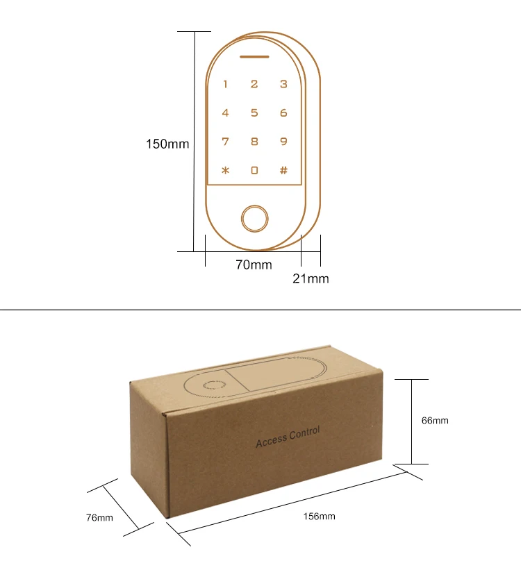 HF2 Waterproof Touch Fingerkey Access Control Dimension