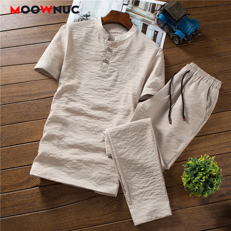 

Men's Casual Sets Tracksuits Male Fashion T-Shirt + Pant Hemp Sportswear Jogger 2021 Summer Sweatshirt Hombre Breathability 5XL