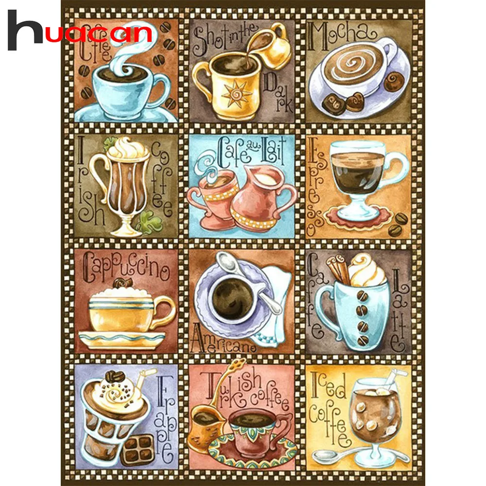 Алмазная картина Huacan кофейного цвета полноразмерная круглая вышивка с камнями