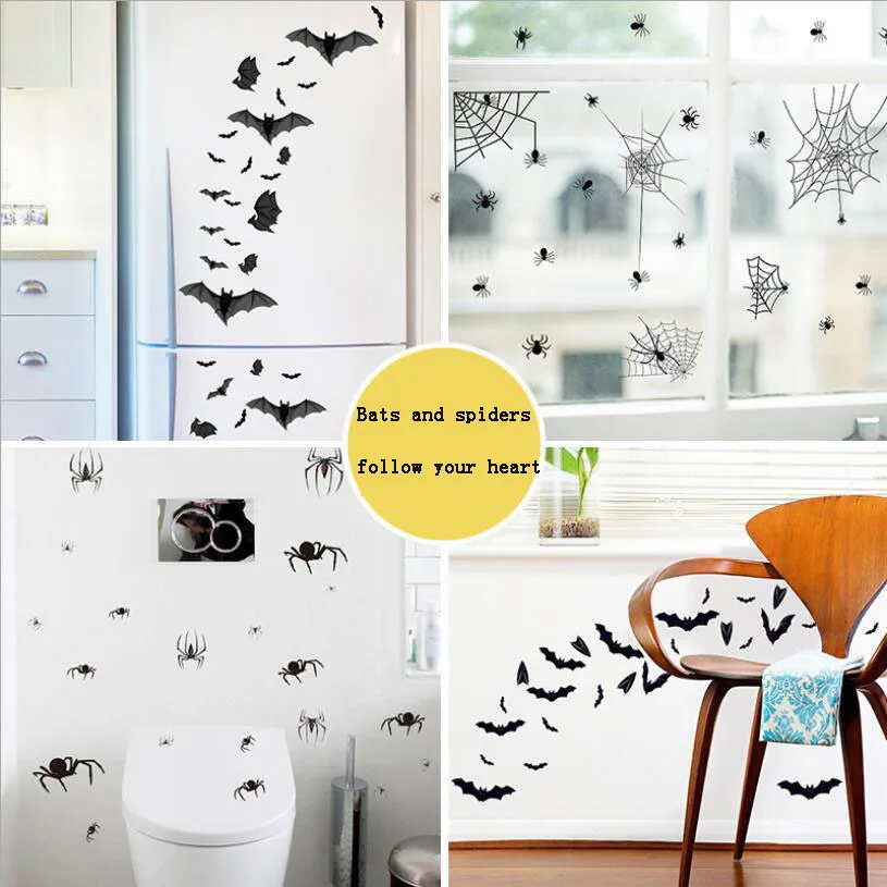 

New wall sticker bat spider sticker decorative cabinet door glass restaurant static wall sticker