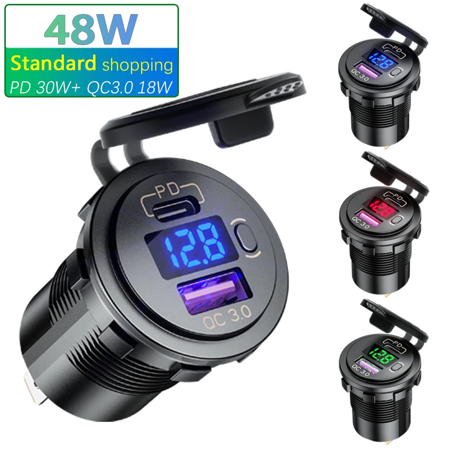 Зарядное устройство ROXGOCT 48 Вт QC 3 0 + PD 12 В USB быстрая зарядка светодиодный вольтметр