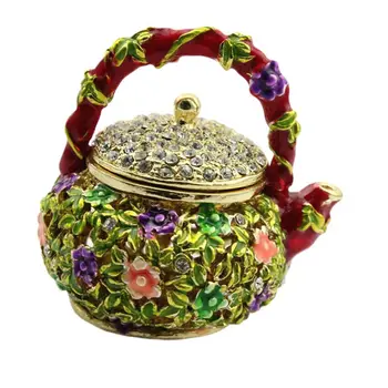 

Mini Teapot Trinket Boxes Ornament Crystals ,Hand-painted Patterns Jewelry Box