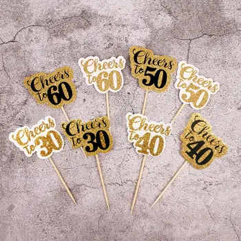 

12pcs 30 40 50 60 Years Happy Birthday Number Glitter Cupcake Cake Toppers Party Decorations Adult 30th 40th 50th 60th Supplies