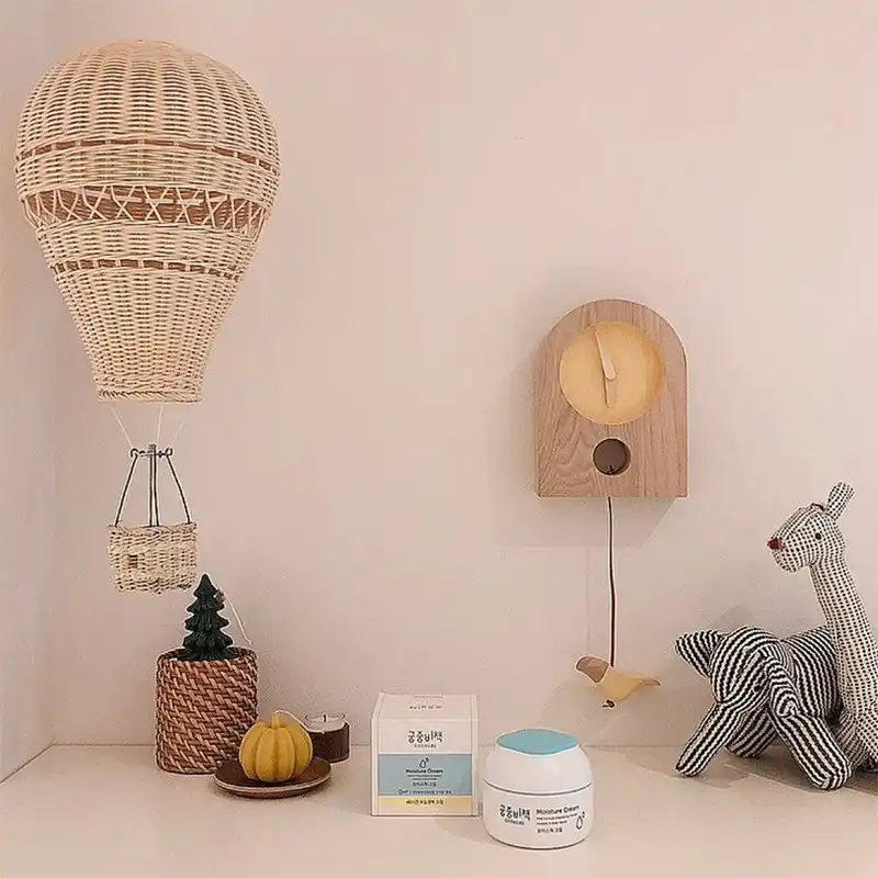Nordic Hand Woven Rattan Hot Air Balloon Kids Room Wall