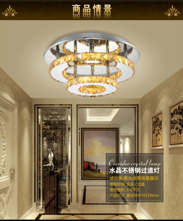 Lâmpada do Teto de Cristal Redonda para o Quarto Espelho Lâmpada Moderna Sala Estar Cabeceira Iluminação Interior Led 3 Lâmpada do teto de cristal espelho lâmpada