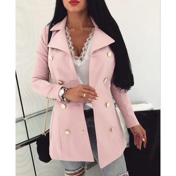 Зимние пальто и куртки женское двубортное шерстяное пальто корейское элегантное винтажное длинное пальто размера плюс теплый черный пиджак - Цвет: Pink