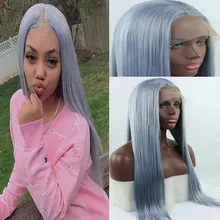 BM прямой синтетический 13*4 парик фронта шнурка Glueless синий микс серый Жаростойкие Волокна натуральные волосы часть для вечерние парики