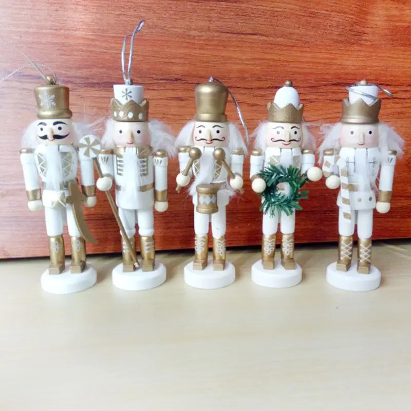 5 шт./компл. белый деревянный Щелкунчик куклы солдат миниатюрные фигурки Винтаж ручной работы кукольный новогоднее; рождественское украшения