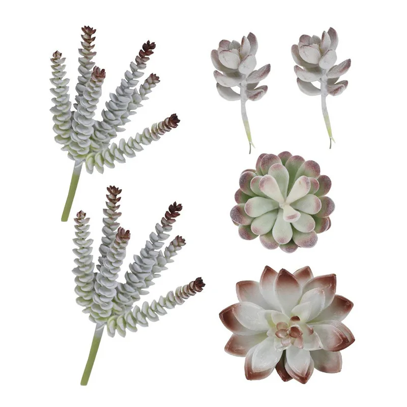

6pcs Artificial Succulents Plants Flocking Bonsai Desktop Fake Plants Valentine's Day Home Wedding Decoration