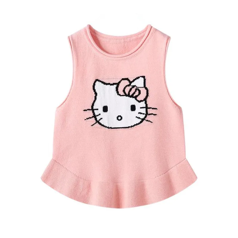 Розовый Детский жилет «hello kitty»; свитер для девочек; сезон осень-зима; детские вязаные жилеты; жилет для девочек; детская одежда; топы; куртки - Цвет: Розовый