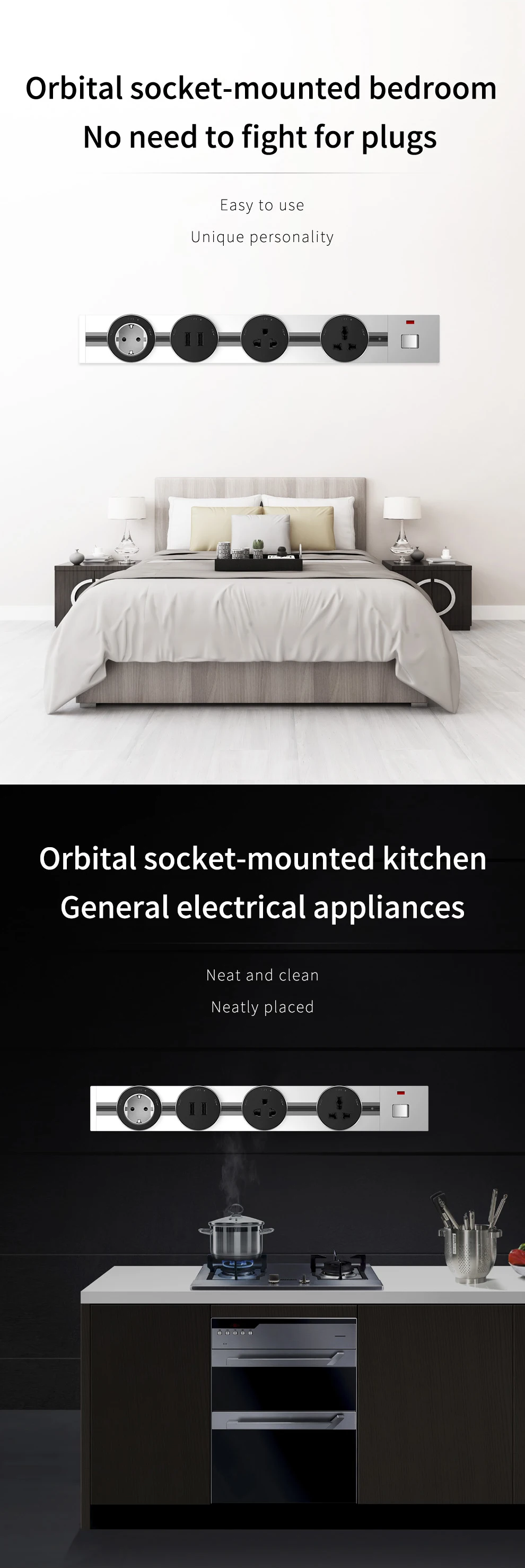 de extensão de parede, com interruptor, tamanhos 40cm, 60cm, 80cm, 100cm