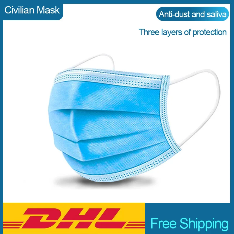 

DHL Free Shipping 3 Layer mask 50pcs Face Mouth Masks Non Woven Disposable Anti-Pollution Meltblown cloth Masks Earloops Masks