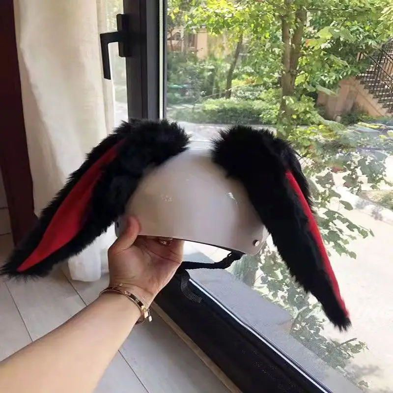 Car Motorcycle Helmet Cute Plush Rabbit Ears Decor Motocross Full Face Off Road Helmet Accessories Sticker Cosplay Auto Styling - Image 3