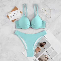 High Waist Women Bikinis Two-Piece Swimsuit Solid Monokini Bathing Suits Swimwear Sexy 2022 Bikini Mujer Set Biquinis Brasileno