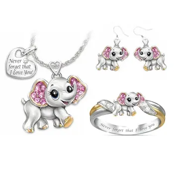 

Cute Animal Elephant Jewelry Sets for Women 2020 New Fashion Ring+Earrings+Necklace Engagement Wedding Jewelry Gift Dropshipping