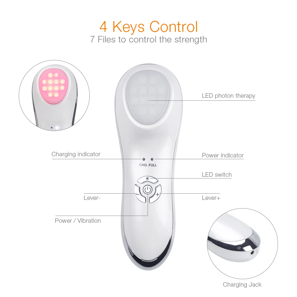  Multifunction LED Photon Therapy Beauty Device Tighten Lifting Whitening Anti-aging Acne Ultrasonic