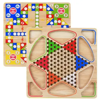 

2 in 1 Double-Faced Mini Chess Game Checkerboard Wooden Flying Chess Chinese Checkers Flying Ludo Board Set Kid Family Toy