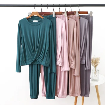 

Autumn Women Pajamas Set Modal O Neck Long Sleeve Pullover Fashion Loose Pants Homewear Casual Female Sleepwear 2Pcs/Set