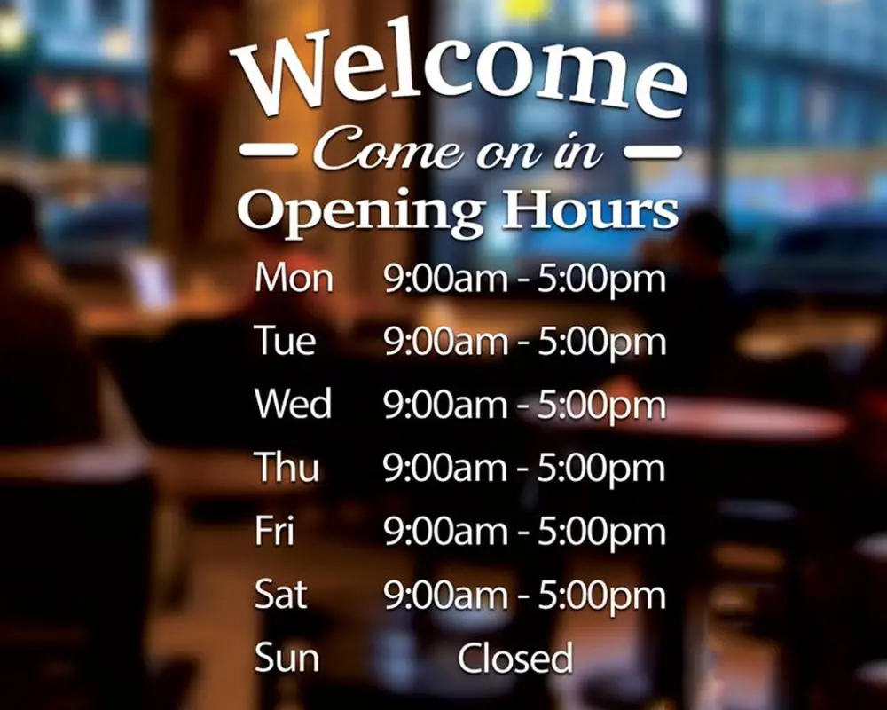 Welcome Come On In Personalised Custom Business Opening Times Hours Window Wall Vinyl Decal Door Advertising Shop Sign PW973 | Дом и сад