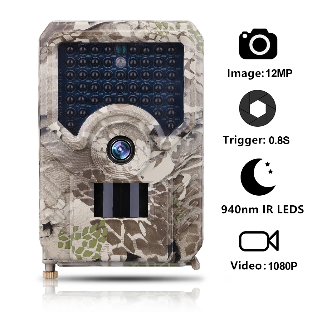 Achat Goujxcy PR200 caméra de piste 49 pièces 940nm infrarouge LED caméra de chasse 12MP étanche faune caméra vidéo nuit photo pièges scout
