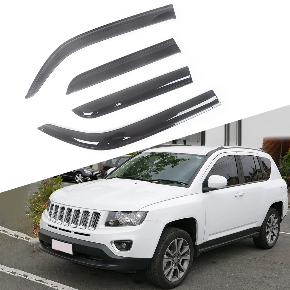 PROD 1005003405239270 For Jeep Compass 2007-2021 Auto Side Window Wind
Deflectors Visors Black Rain Guard Door Visor Vent Shades Dark Smoke
Ventvisor