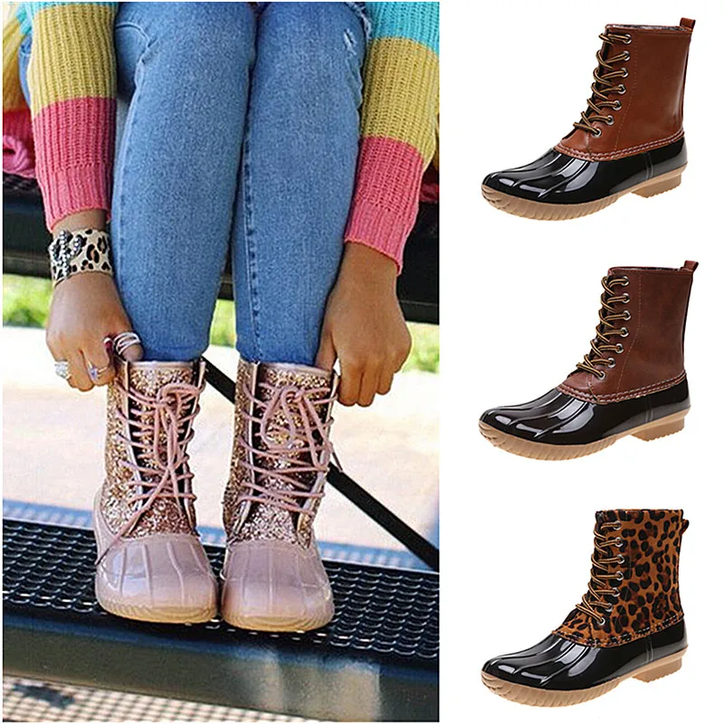 

Hot-selling Women's Waterproof Leather Boots Rubber Soft-soled Non-slip Rain Boots Sequins Plus Size Fashion Wild Ankle Boots