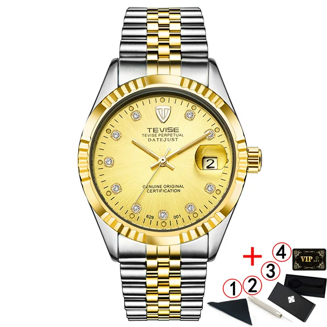 5 silver gold box Tevise автоматические механические часы, спортивные роскошные Брендовые мужские часы, деловые наручные часы, мужские часы, Relogio Masculino - Цвет: 5 silver gold box