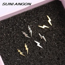 Серьги-гвоздики с молнией, 925 пробы, серебряные женские серьги, маленькие одиночные и двойные сережки-молния, женские модные ювелирные изделия