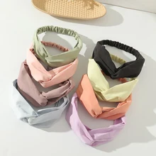 

1PCS Fashion Women Faux Silk Solid Hairband Simple Elastic Hair Band Retro Elegant Pure Colors Beautiful Cross Satin Hair Rope