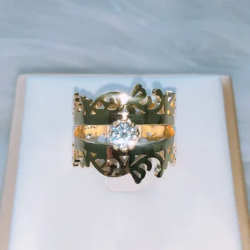 

Vintage Crown Gold Zircon Ring Luxury Simple Feminine Fashion Romantic Birthday Gift