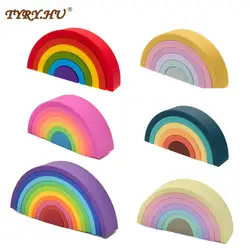 TYRY.HU 7/10pcs Baby Soft Rainbow Education Building Block Teether Silicone Teethers 3D Folding Stacking Blocks Toys BPA Free