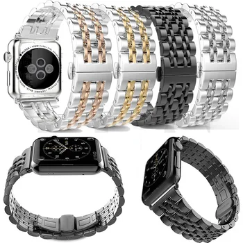 

New Metal Stainless Steel 7 Points Watch Band for Apple Watch Iwatch Strap Black Silver Rose Gold Butterfly Clasp Bracelet