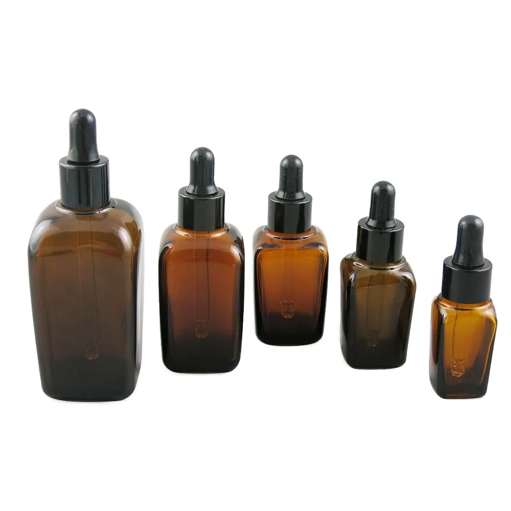 

15pcs Amber Glass Dropper Bottle Refillable Square Brown Essential Oil Aromatherapy Perfume e Liquid Pipette Dropper Bottle