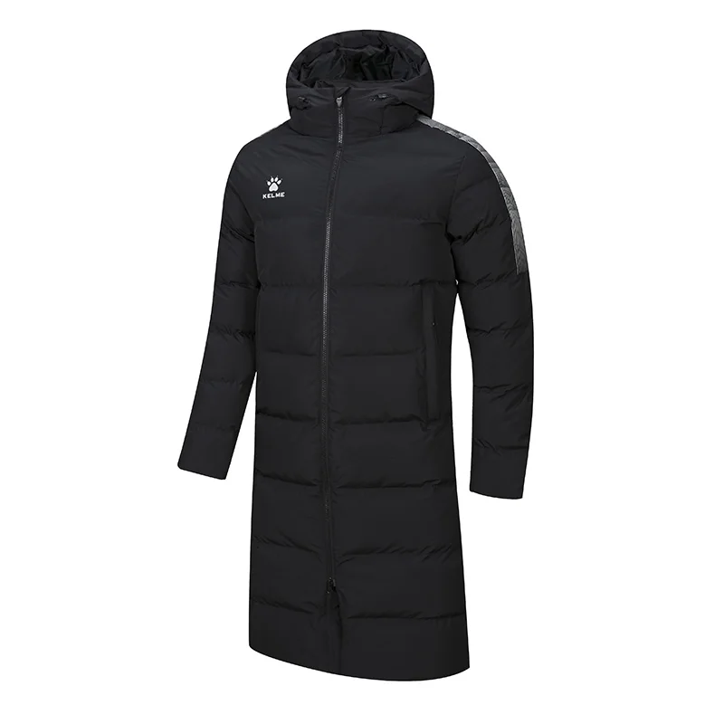 KELME, мужская зимняя куртка, для мужчин и женщин, для пары, длинная, с капюшоном, для тренировок, спортивная одежда, с хлопковой подкладкой, спортивная куртка, зимняя для мужчин 3991553 - Цвет: Black
