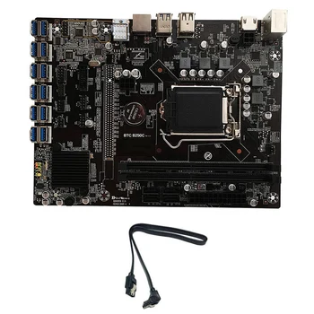 Placa base de minería B250C BTC con Cable SATA 12XPCIE a ranura para tarjeta gráfica USB3.0 LGA1151 compatible con DDR4 DIMM RAM para BTC
