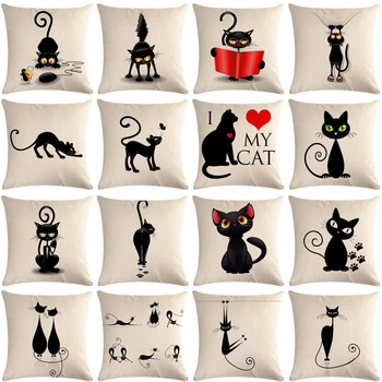 

1 Pcs Cute Cat Cartoon Pattern Cotton Linen Throw Pillow Cushion Cover Car Home Sofa Bed Decorative Pillowcase Funda Cojin 40656