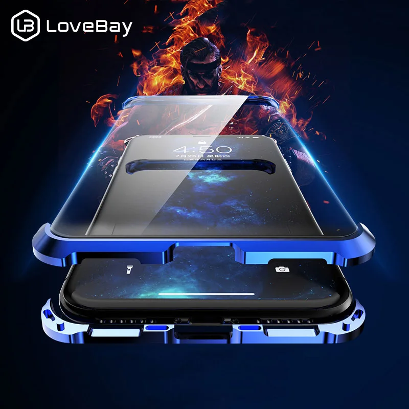 

Lovebay Metal Magnetic Case for iPhone XR XS MAX X 8 Plus Frameless Tempered Glass Back Magnet Cases Cover For iphone 7 Plus